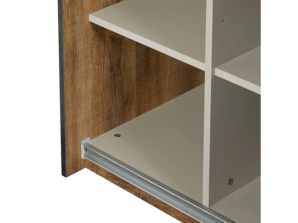 Armoire portes coulissantes 245cm aspect chêne artisan et graphite - ANDES