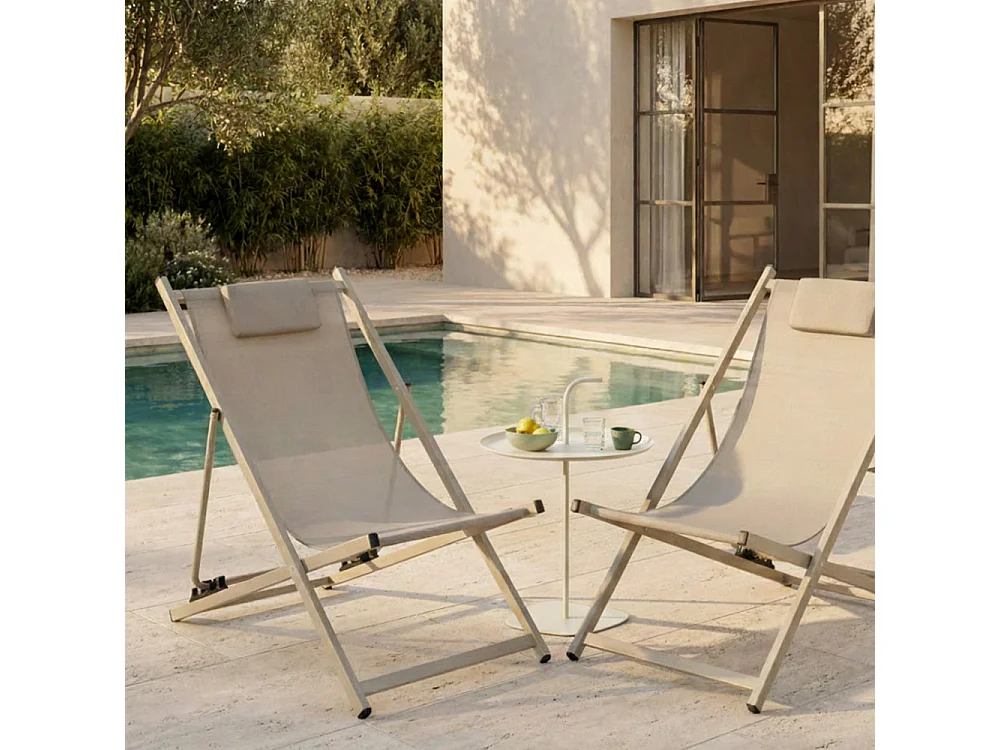 Sivo - Table d'appoint intérieur et extérieur en métal ø38cm - Beige