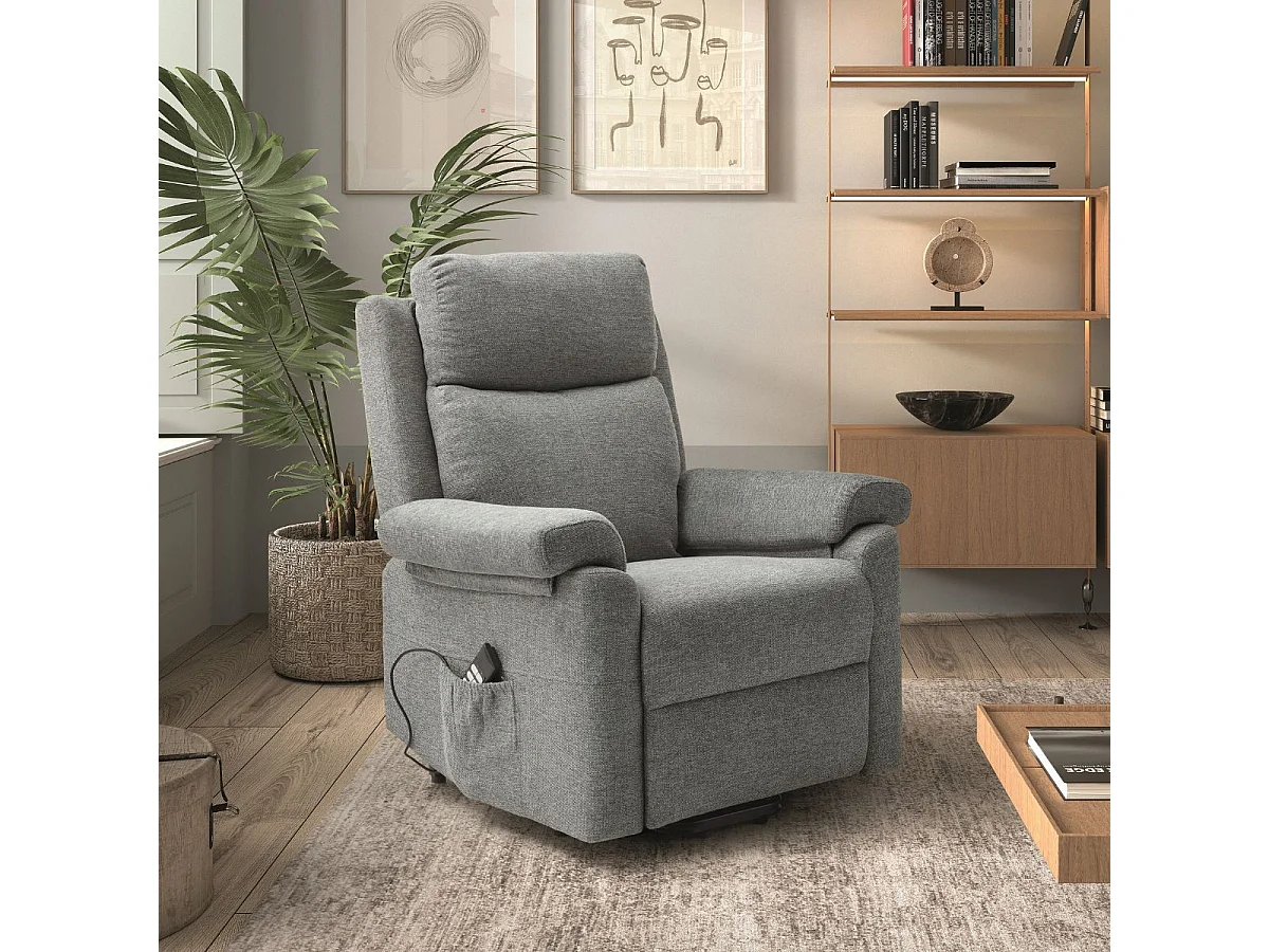 Fauteuil relax releveur électrique tissu gris-vert - MACIANA