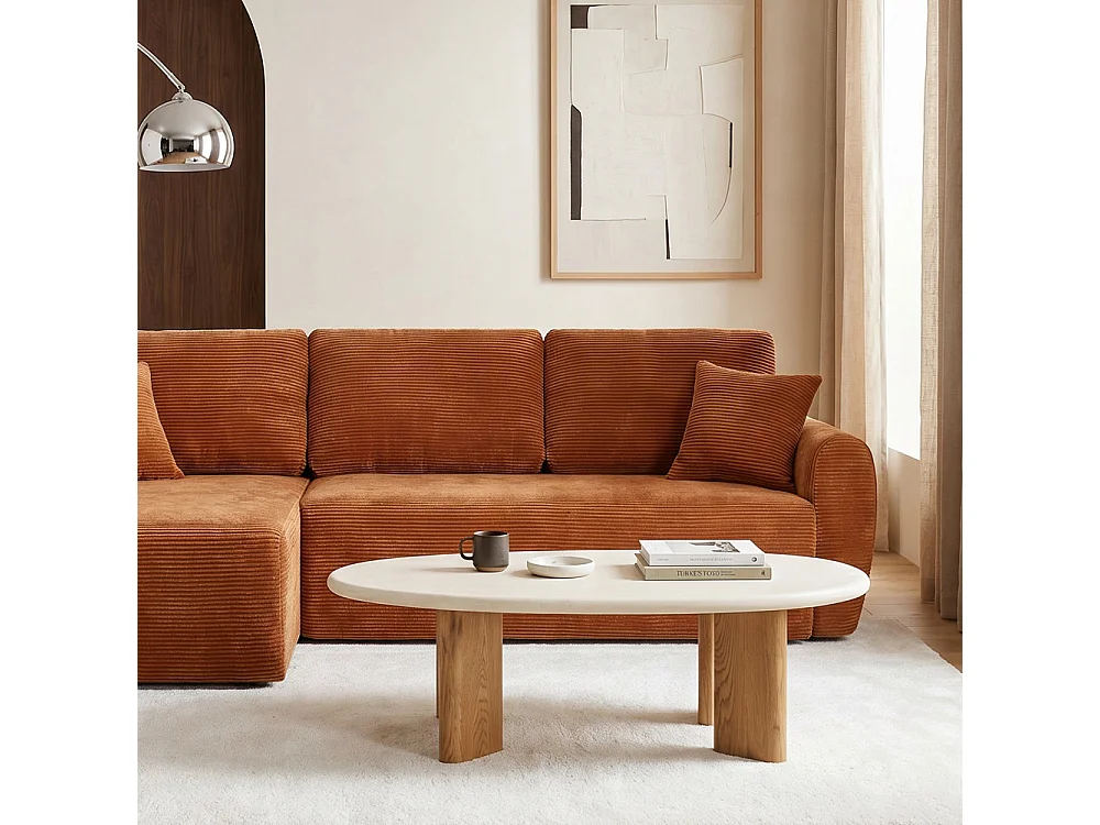Sylina - Table basse organique effet béton et bois L130cm - Beige