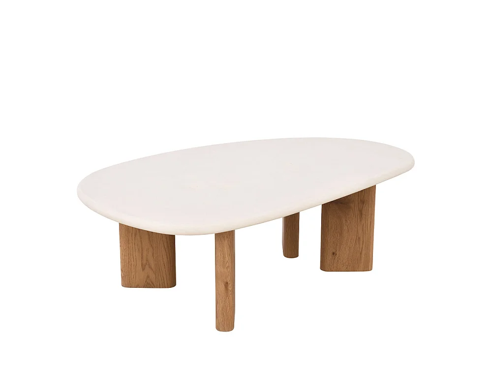 Sylina - Table basse organique effet béton et bois L130cm - Beige