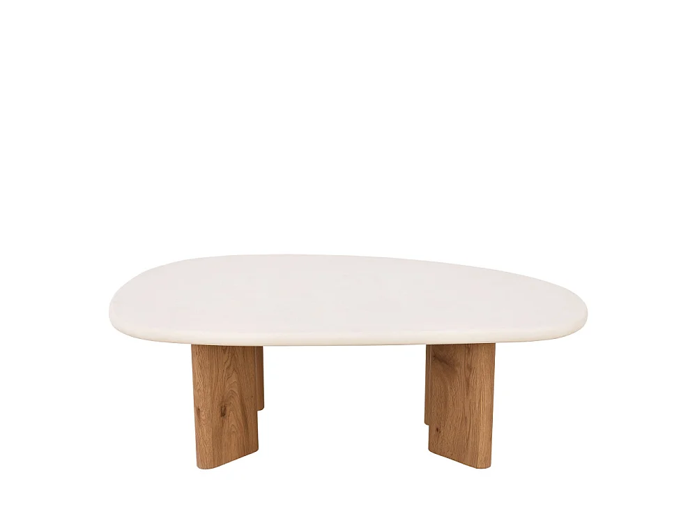 Sylina - Table basse organique effet béton et bois L130cm - Beige