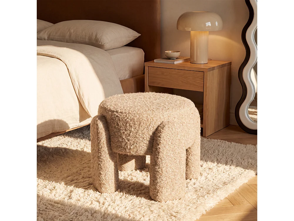 Nolan - Pouf rond en tissu ø 45cm - Beige