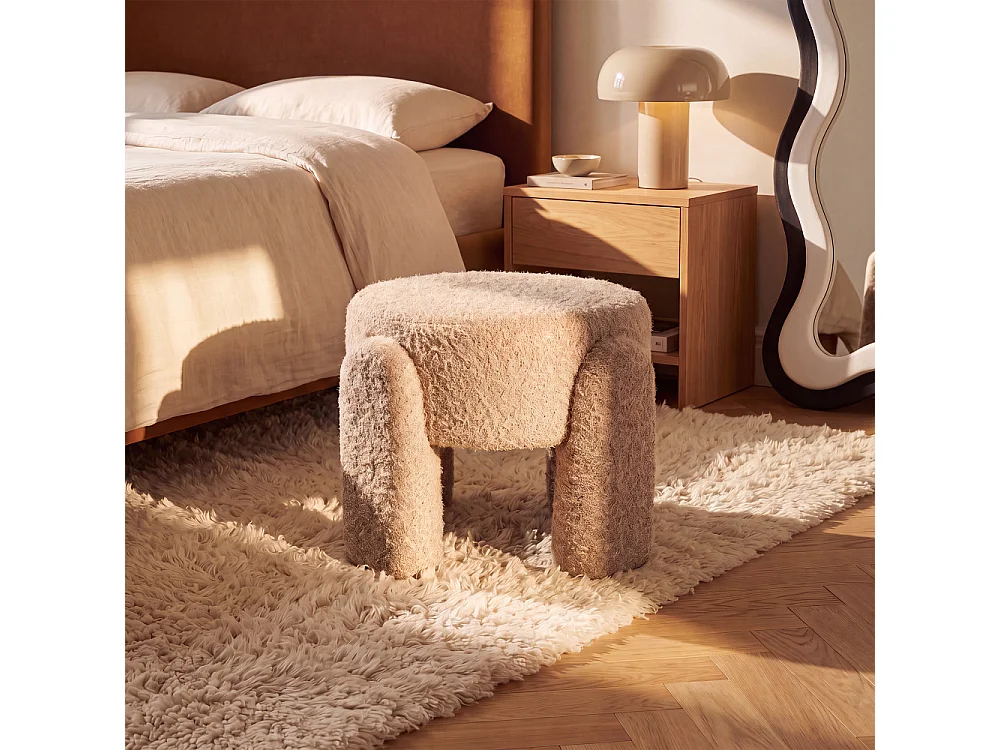 Nolan - Pouf rond en tissu ø 45cm - Beige