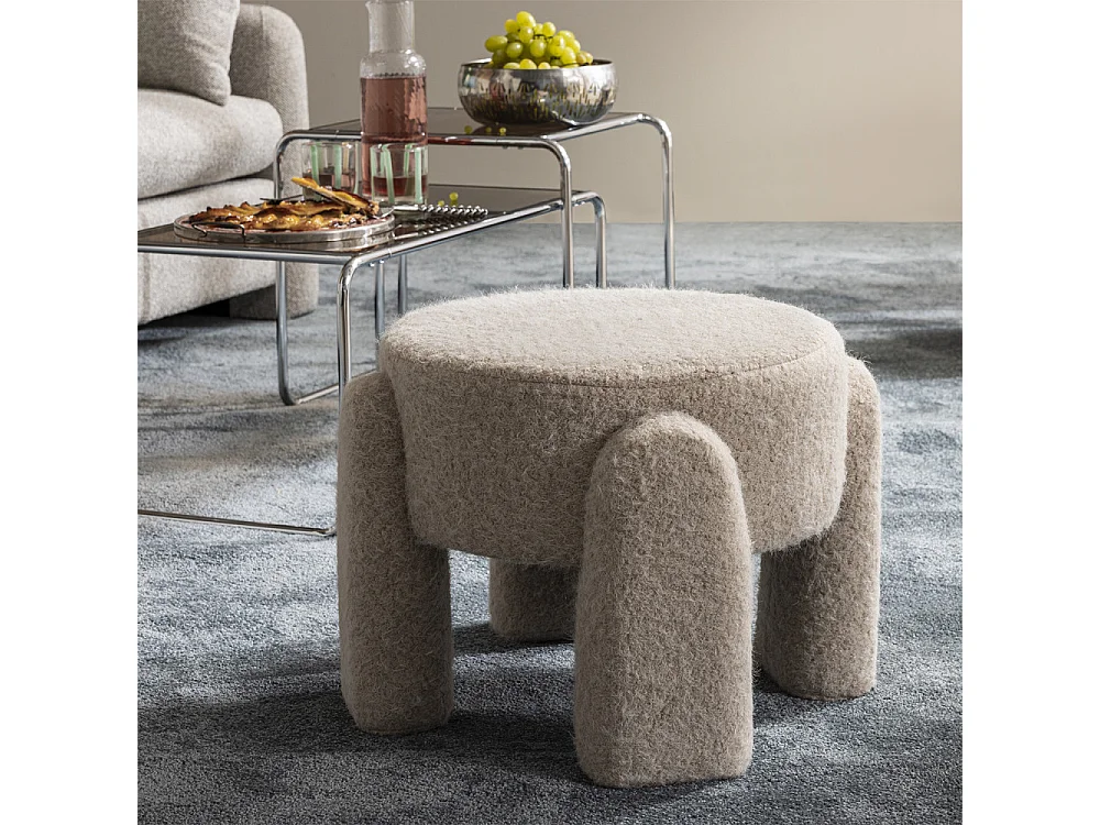 Nolan - Pouf rond en tissu ø 45cm - Beige