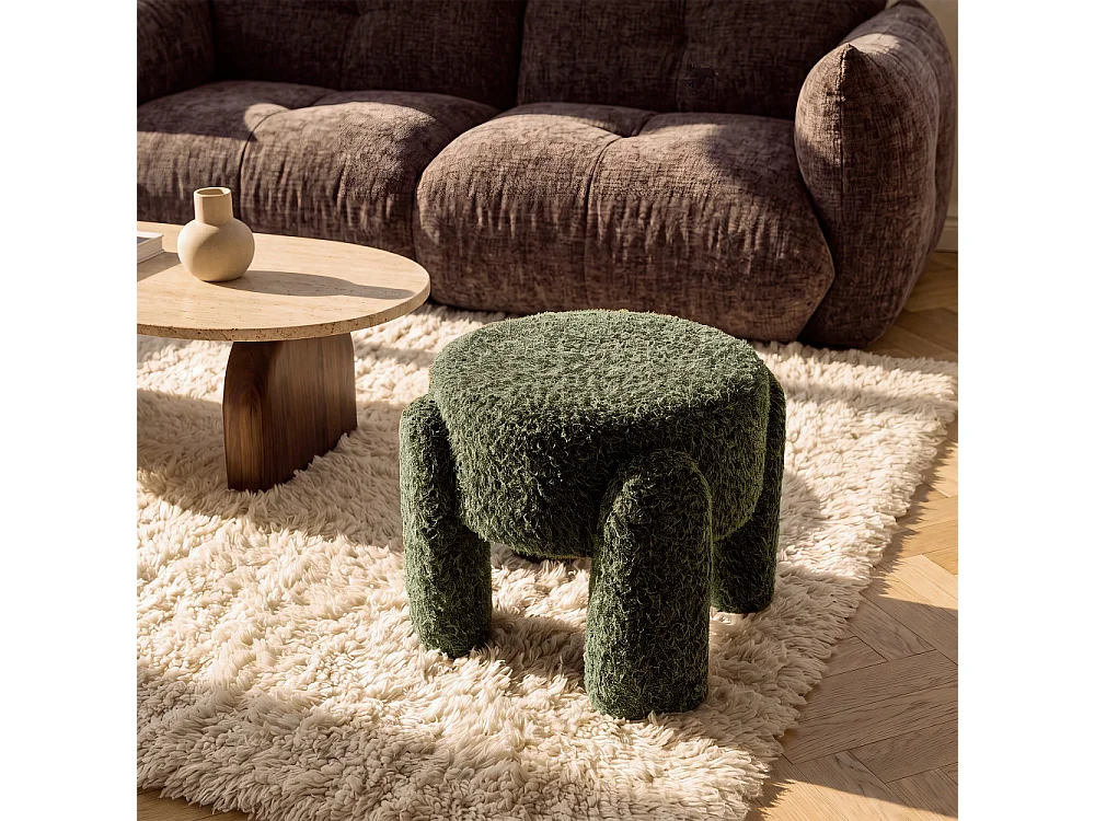 Nolan - Pouf rond en tissu ø 45cm - Vert olive