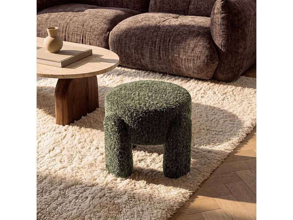 Nolan - Pouf rond en tissu ø 45cm - Vert olive