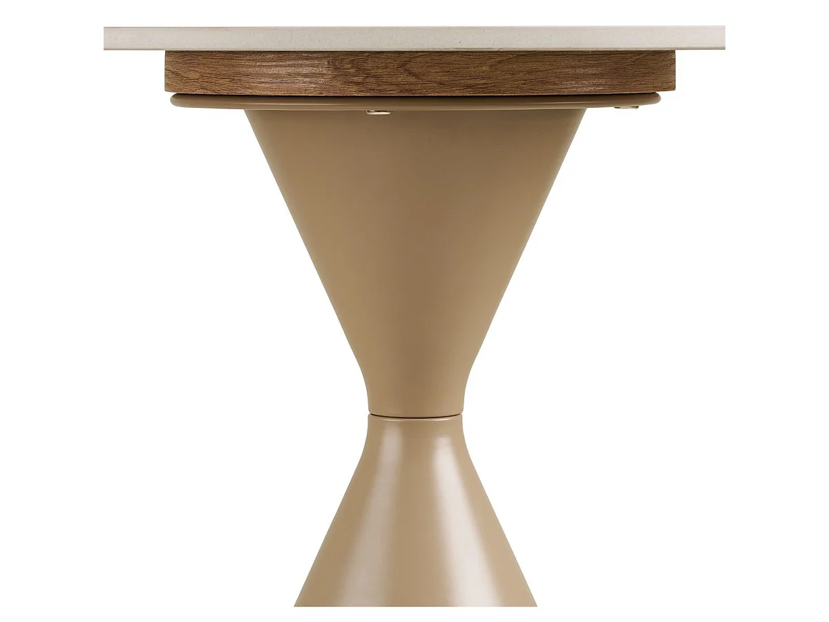Bout de canapé Ø50cm plateau en céramique aspect travertin pied en métal beige - RIVAGE