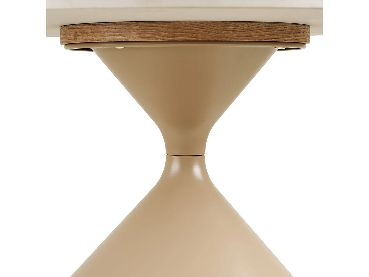 Table basse Ø70cm plateau en céramique aspect travertin pied en métal beige - RIVAGE