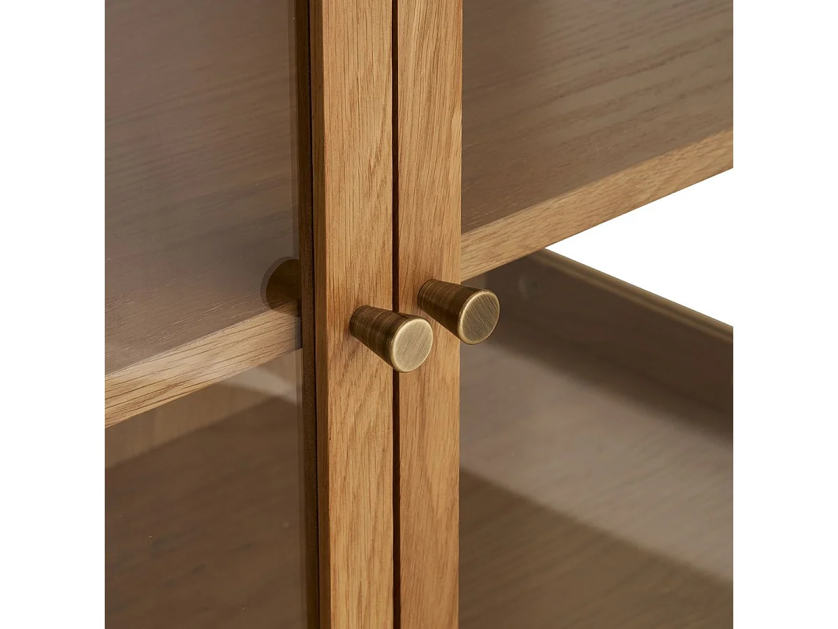 Buffet 4 portes vitrées en chêne et MDF placage chêne - CACERES