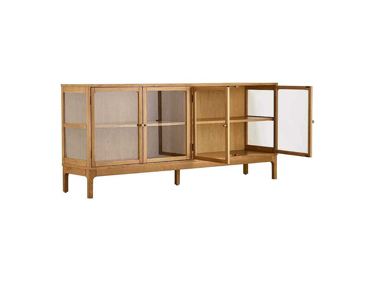 Buffet 4 portes vitrées en chêne et MDF placage chêne - CACERES