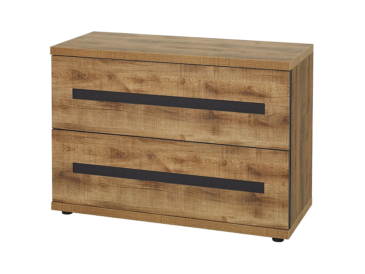 Commode 2 tiroirs aspect chêne artisan et graphite - ANDES