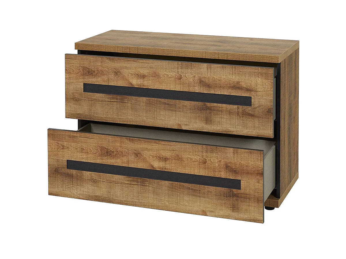 Commode 2 tiroirs aspect chêne artisan et graphite - ANDES