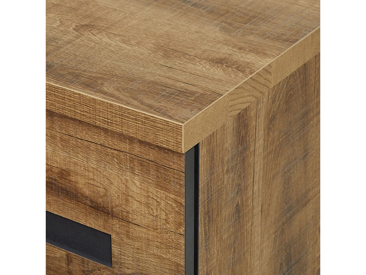 Commode 2 tiroirs aspect chêne artisan et graphite - ANDES