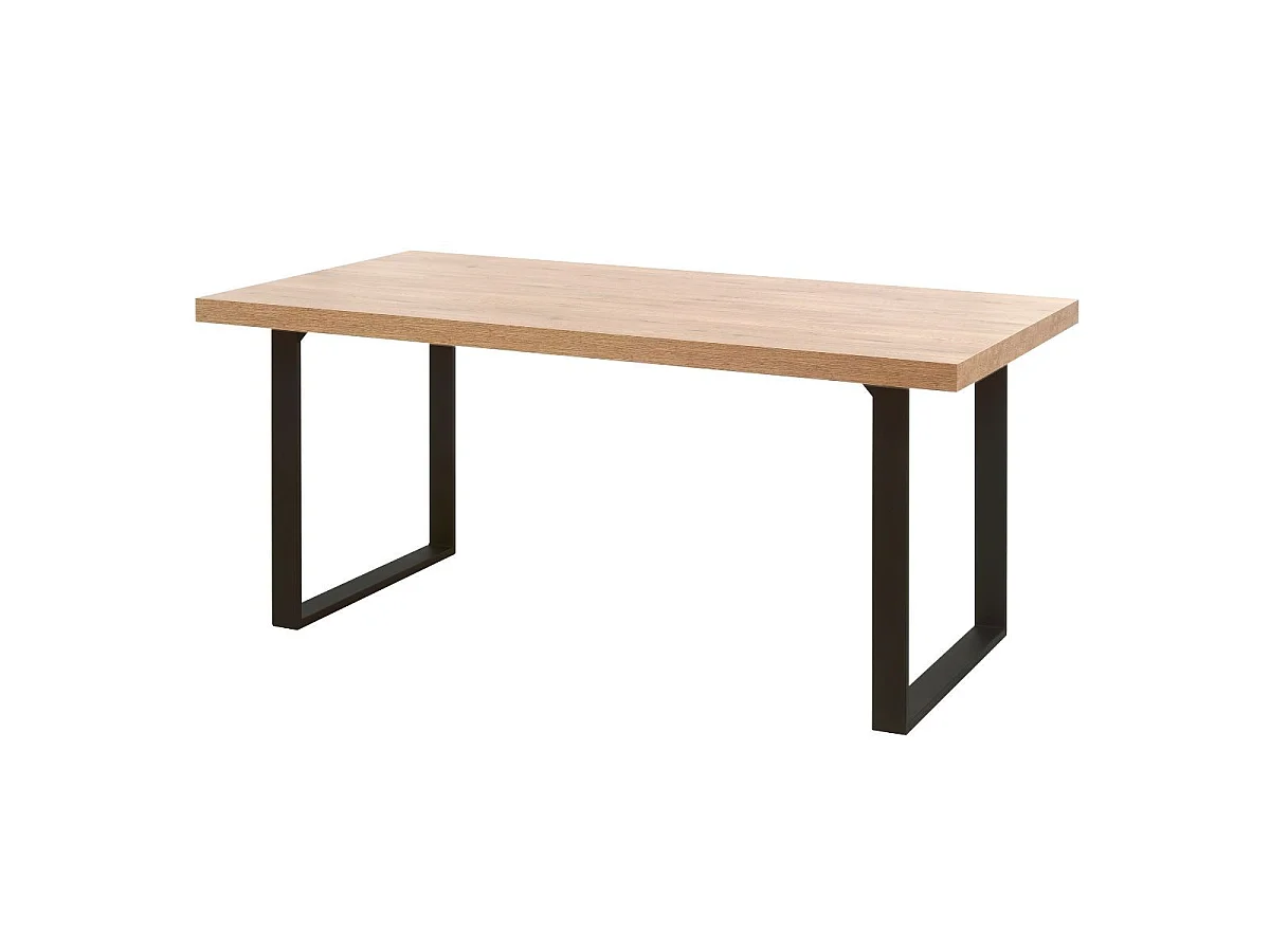 Table 170cm aspect chêne naturel piètement U métal poudré noir - CARVIK