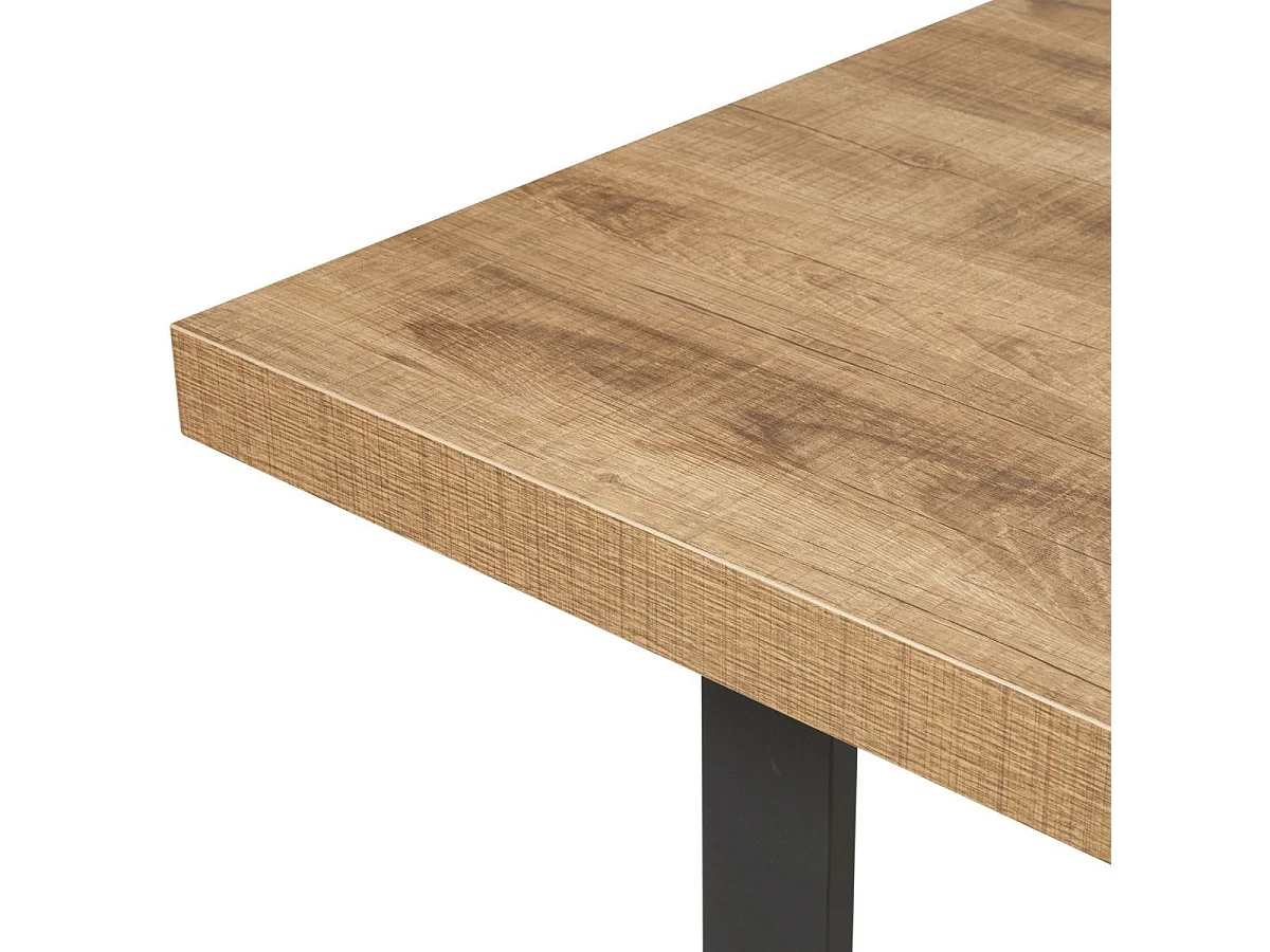 Table 170cm aspect chêne naturel piètement U métal poudré noir - CARVIK
