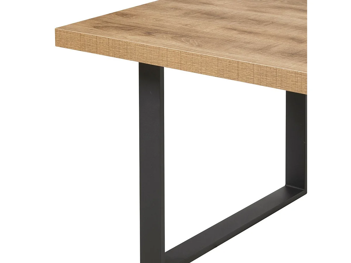 Table 170cm aspect chêne naturel piètement U métal poudré noir - CARVIK