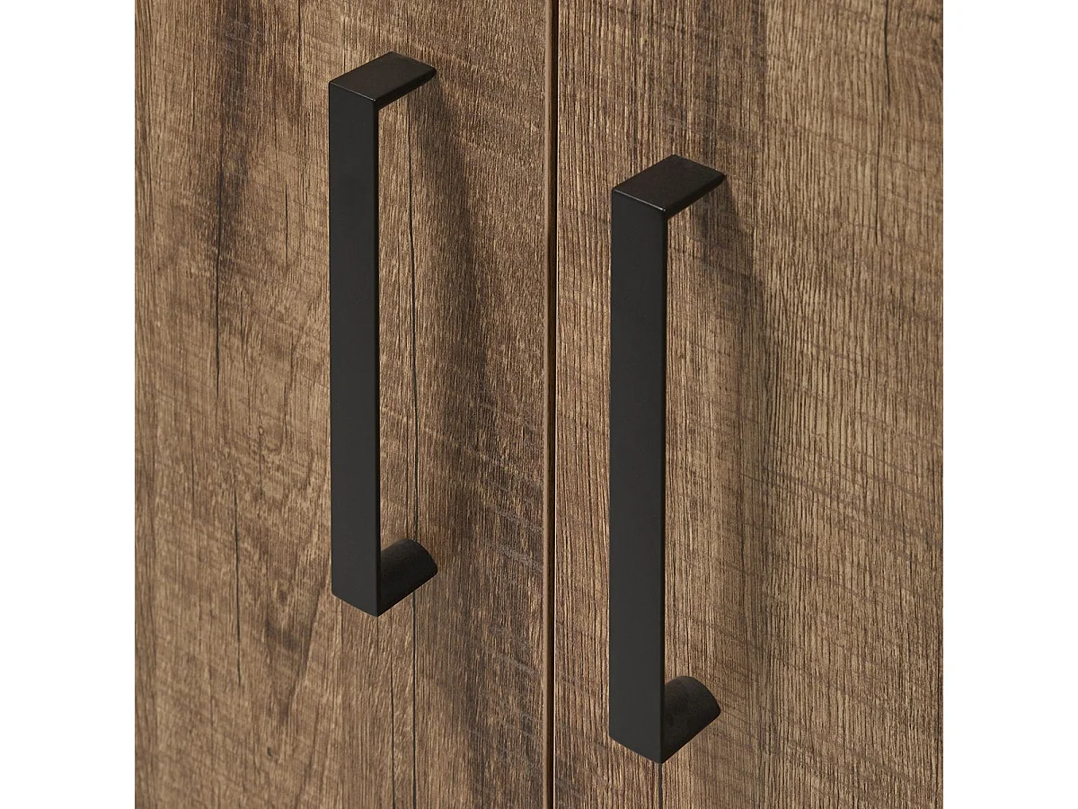 Vitrine 4 portes aspect chêne artisan et noir graphite + éclairage - URBAL