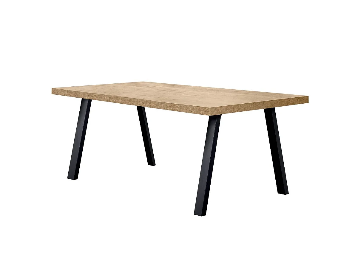 Table 170cm aspect chêne miel piètement A métal poudré noir - SÉLÈNE