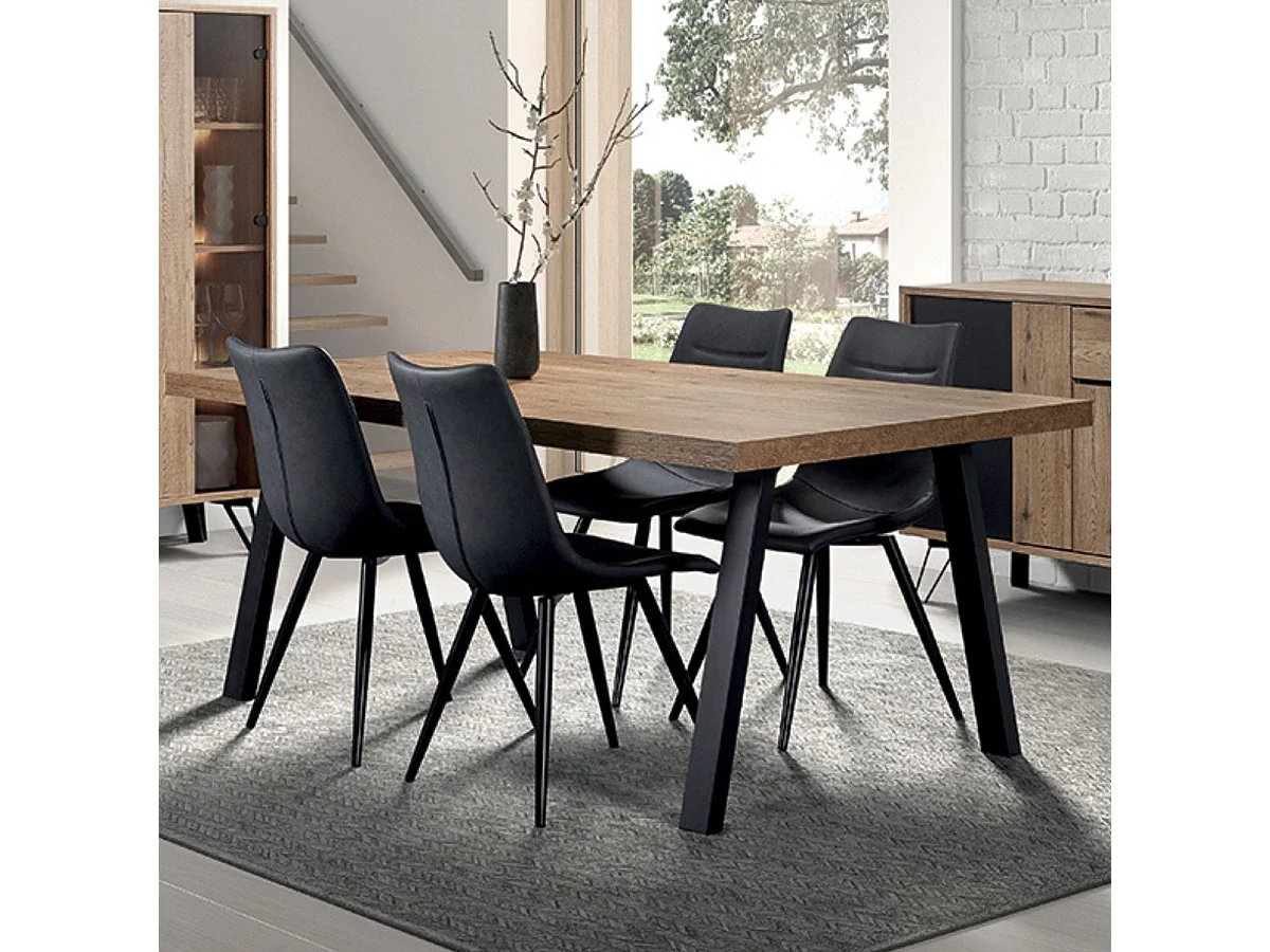 Table 170cm aspect chêne miel piètement A métal poudré noir - SÉLÈNE