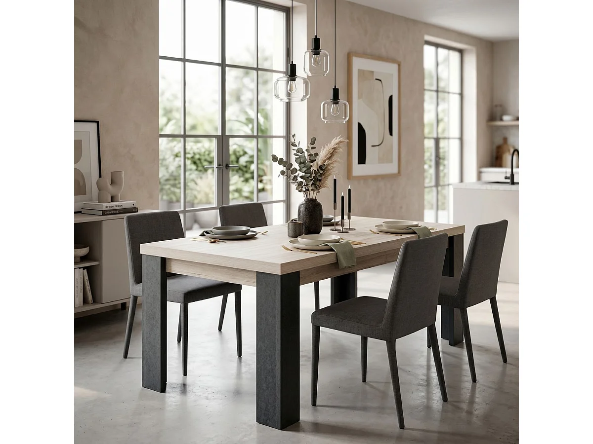 Table Rectangulaire 180cm finition chêne clair et gris ardoise - HADÈS