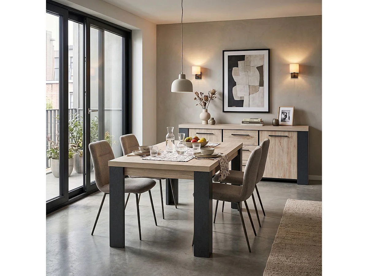 Table Rectangulaire 180cm finition chêne clair et gris ardoise - HADÈS