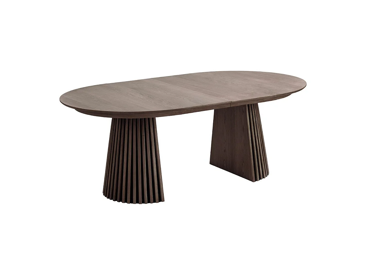 Table Extensible Ovale Pied Relief MDF Placage Chêne fumé - DUBLIN
