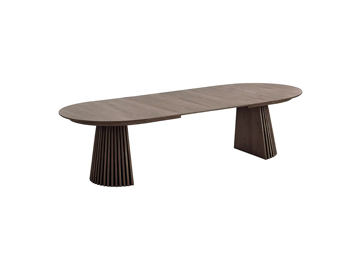 Table Extensible Ovale Pied Relief MDF Placage Chêne fumé - DUBLIN