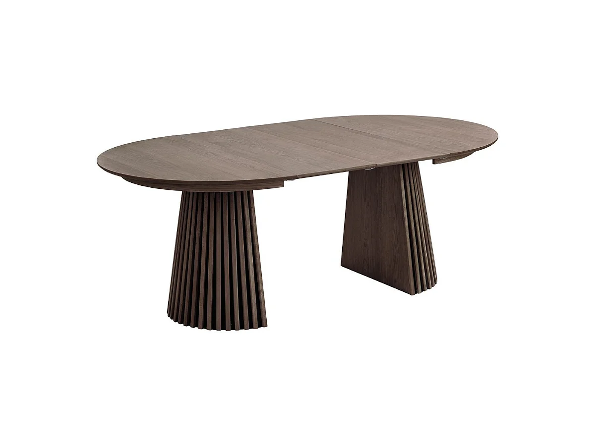 Table Extensible Ovale Pied Relief MDF Placage Chêne fumé - DUBLIN