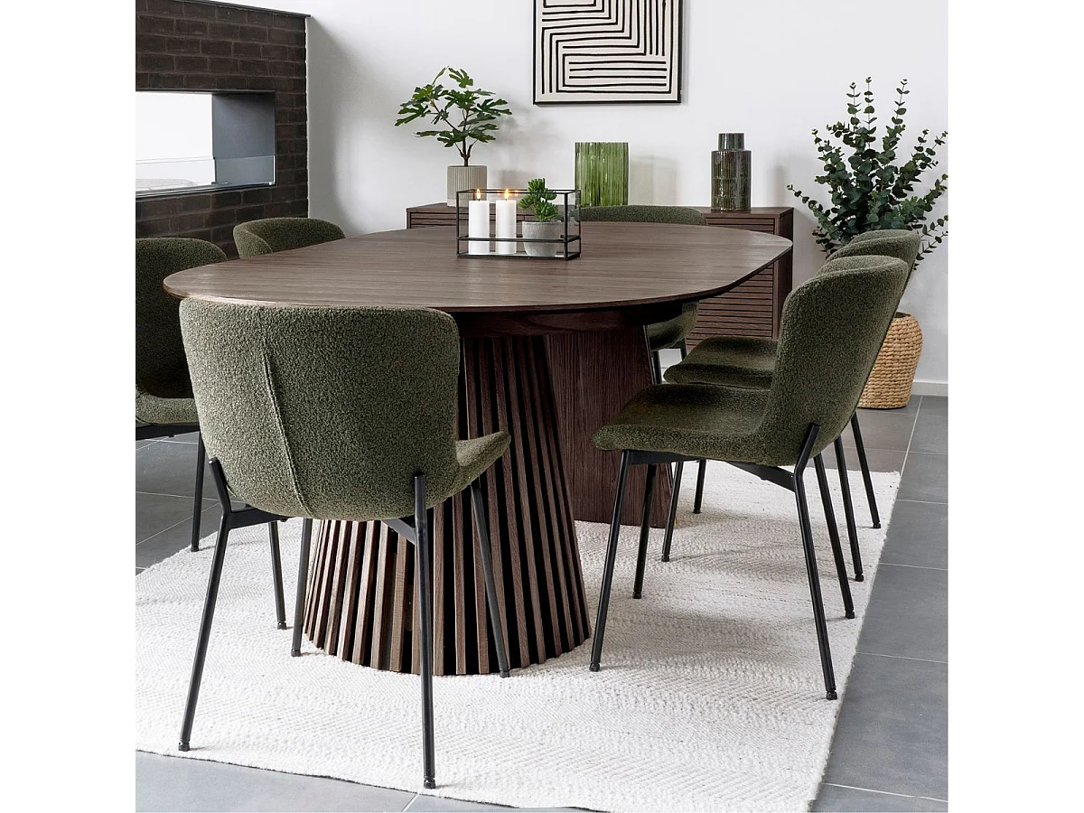 Table Extensible Ovale Pied Relief MDF Placage Chêne fumé - DUBLIN