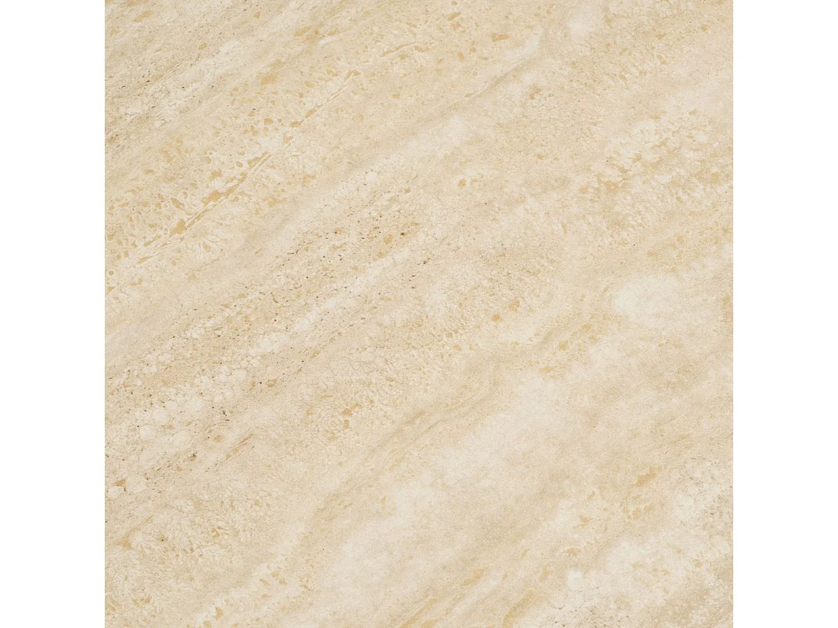 Table repas Ø120cm plateau en céramique aspect travertin pied en métal beige - RIVAGE