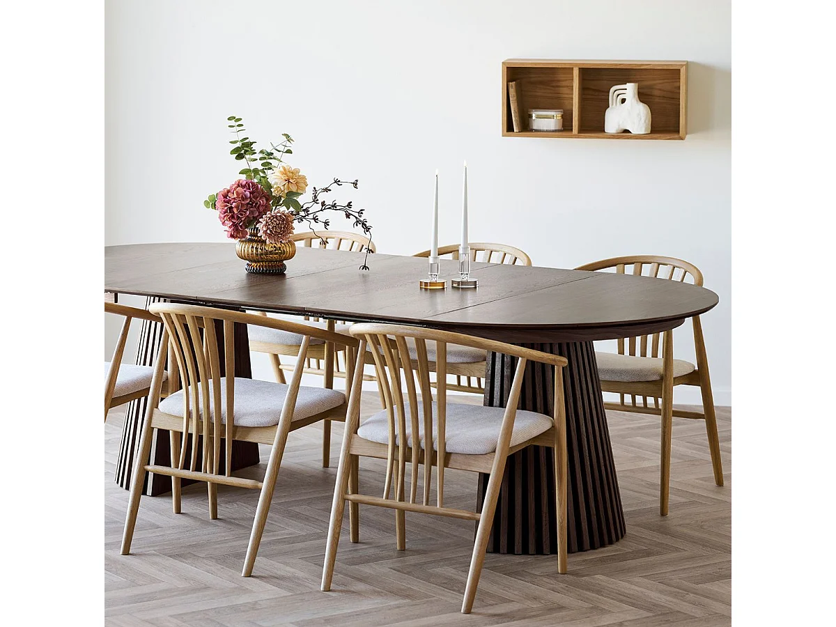 Table Extensible à 240cm Pied Relief MDF Placage Chêne fumé - DUBLIN