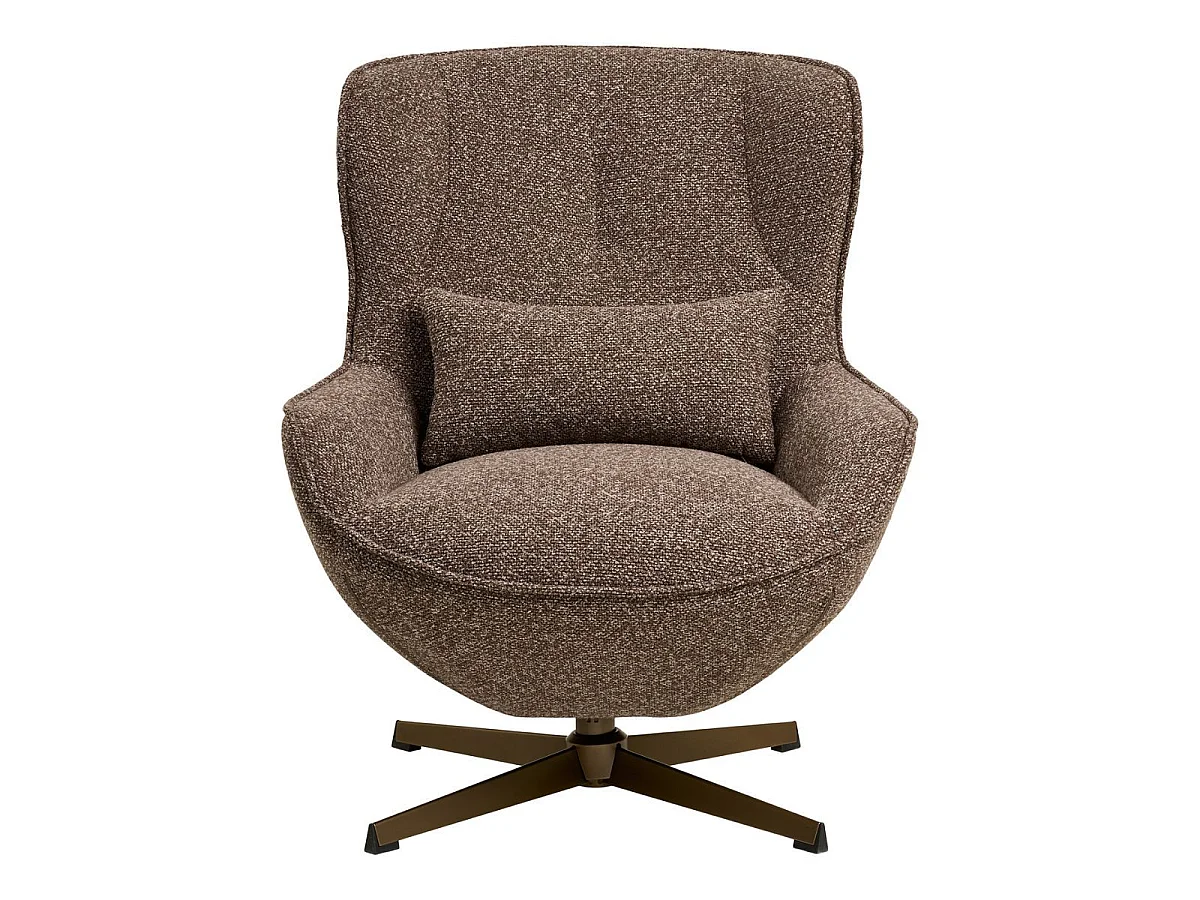 Fauteuil en Tissu Bouclé Texturé marron chiné Pivotant pied métal - BELIAM