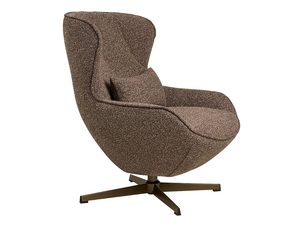 Fauteuil en Tissu Bouclé Texturé marron chiné Pivotant pied métal - BELIAM