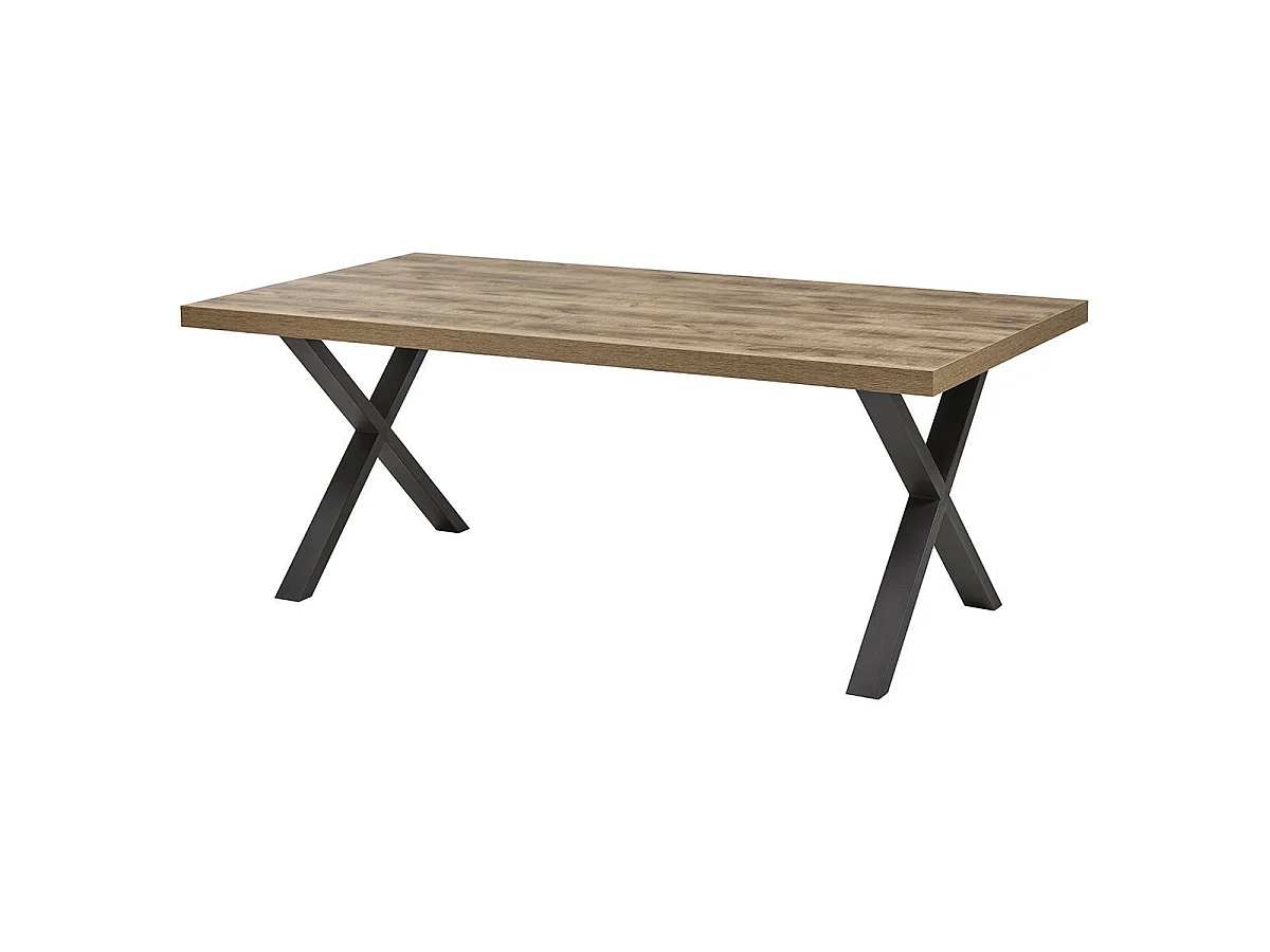 Table 170cm aspect chêne naturel piètement X métal poudré noir - URBAL