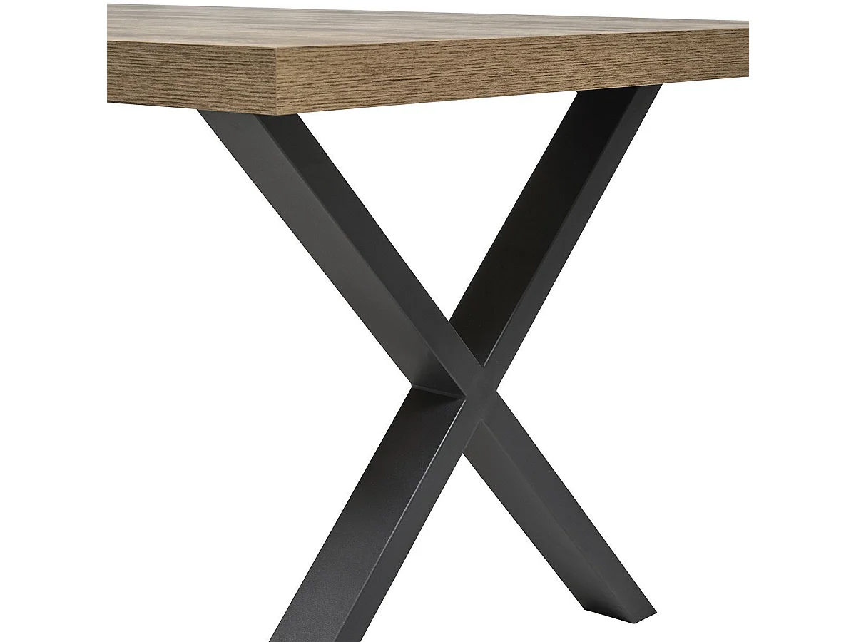 Table 170cm aspect chêne naturel piètement X métal poudré noir - URBAL