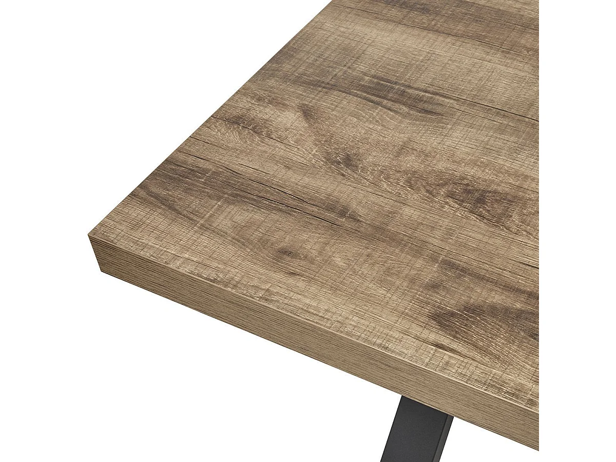Table 170cm aspect chêne naturel piètement X métal poudré noir - URBAL
