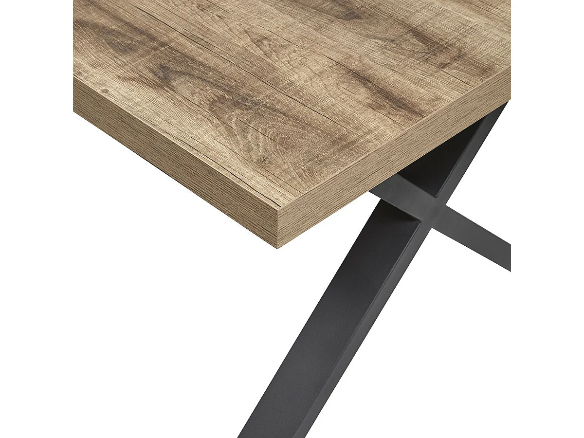 Table 170cm aspect chêne naturel piètement X métal poudré noir - URBAL