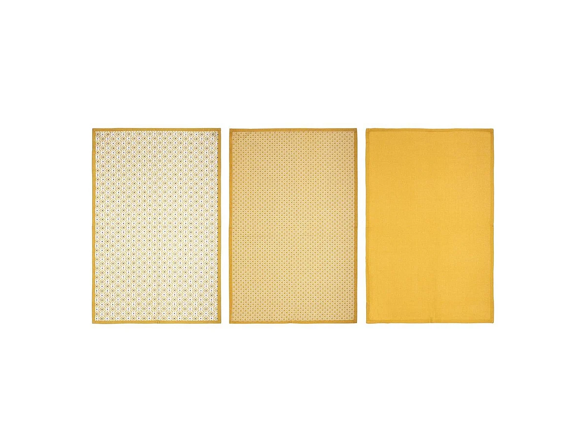 Lot de 3 Torchons "Imprimé" 45x70cm Ocre