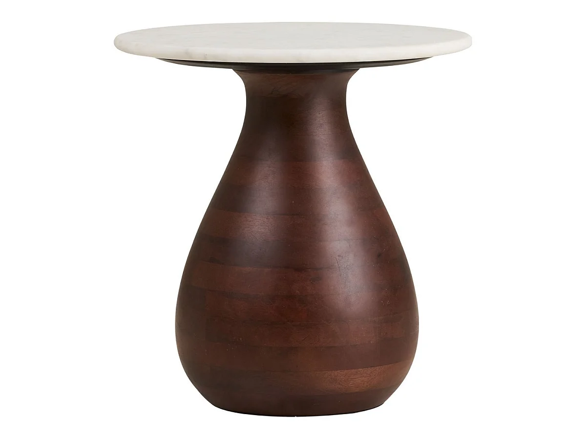 Bout de canapé Ø40cm plateau en marbre pied en manguier teinté - ELKE