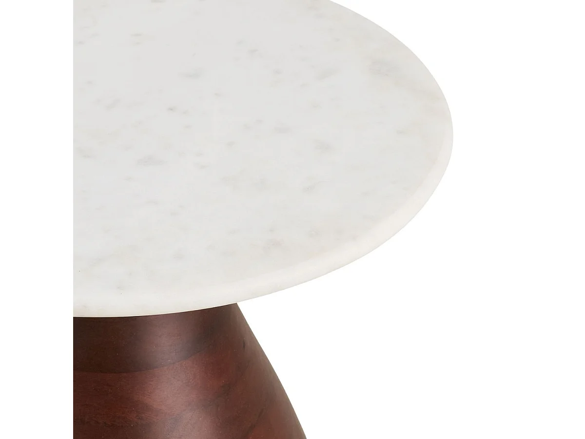 Bout de canapé Ø40cm plateau en marbre pied en manguier teinté - ELKE