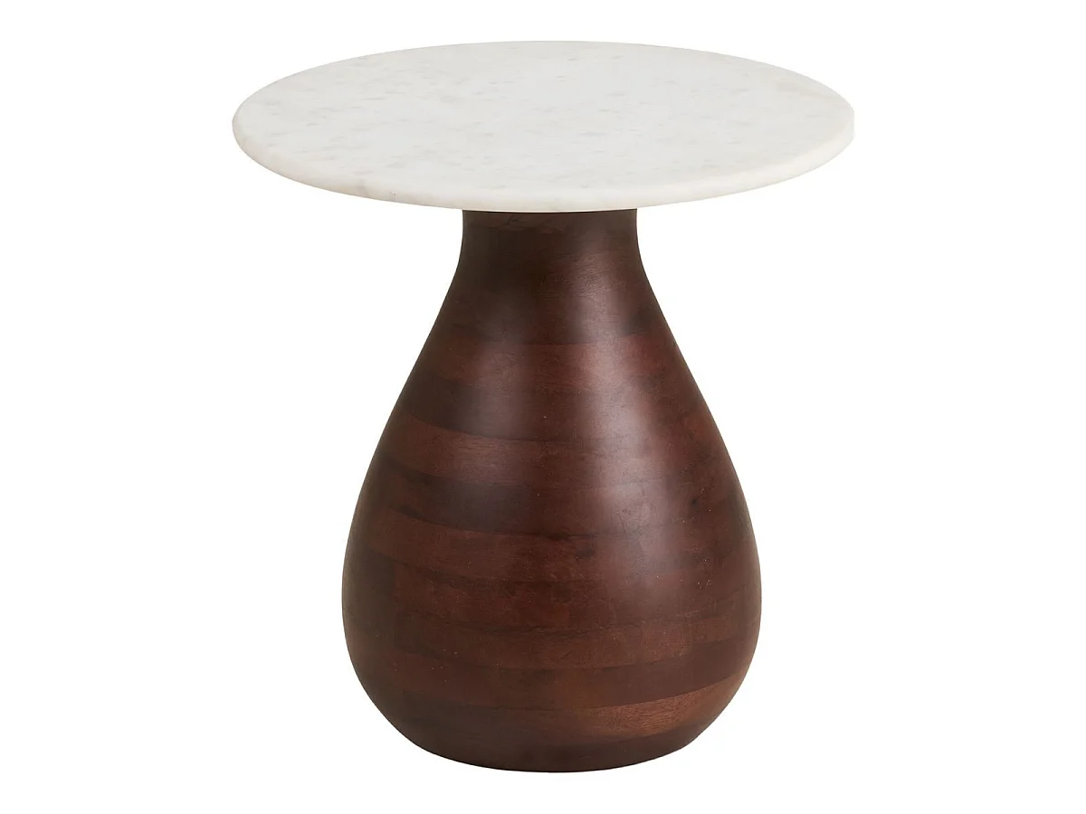 Bout de canapé Ø40cm plateau en marbre pied en manguier teinté - ELKE
