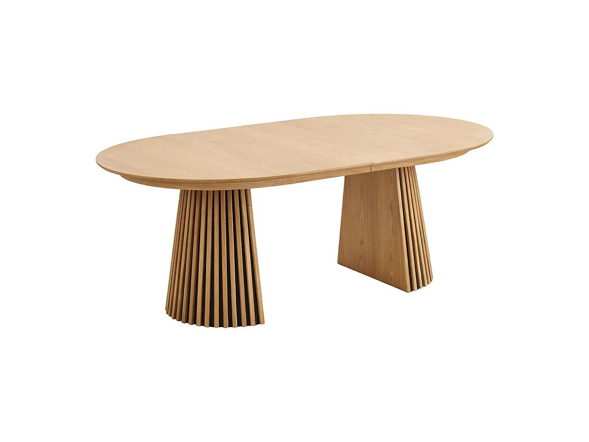 Table Extensible Ovale Pied Relief MDF Placage Chêne clair - DUBLIN