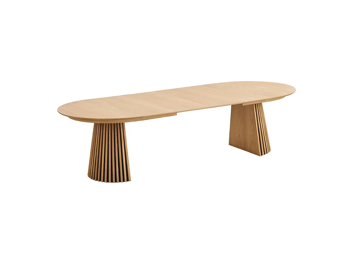 Table Extensible Ovale Pied Relief MDF Placage Chêne clair - DUBLIN