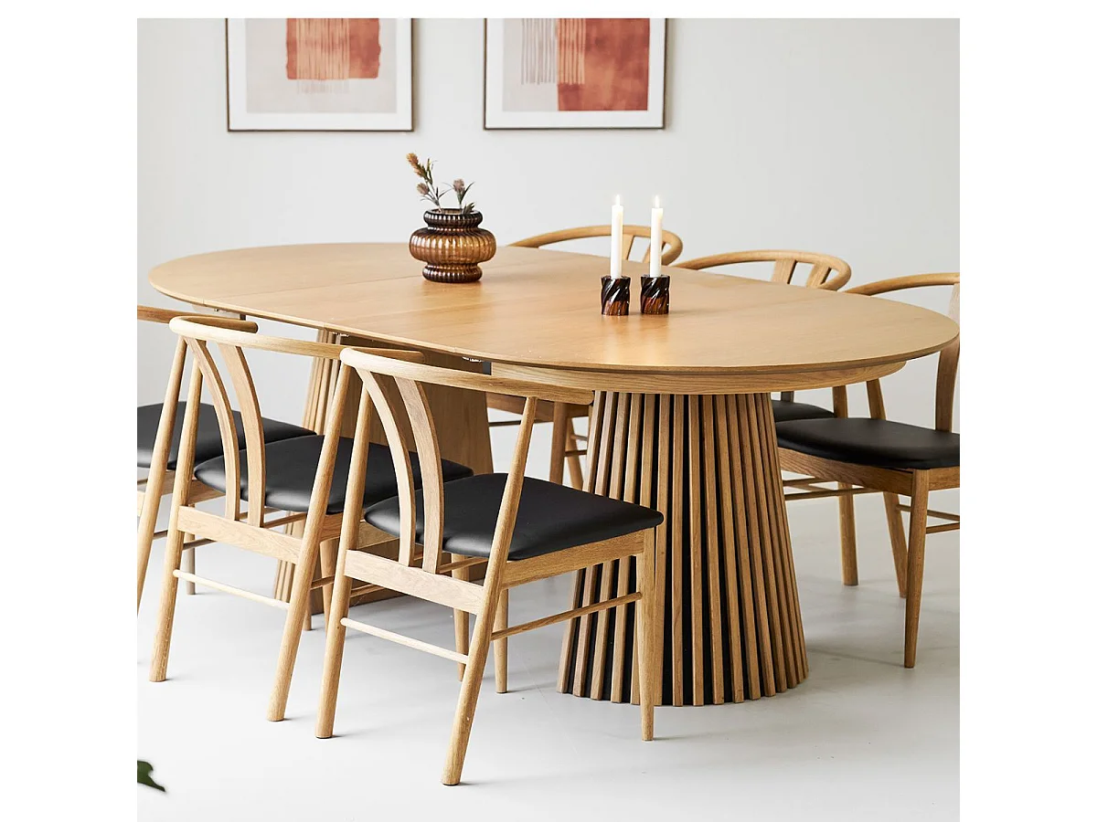 Table Extensible Ovale Pied Relief MDF Placage Chêne clair - DUBLIN