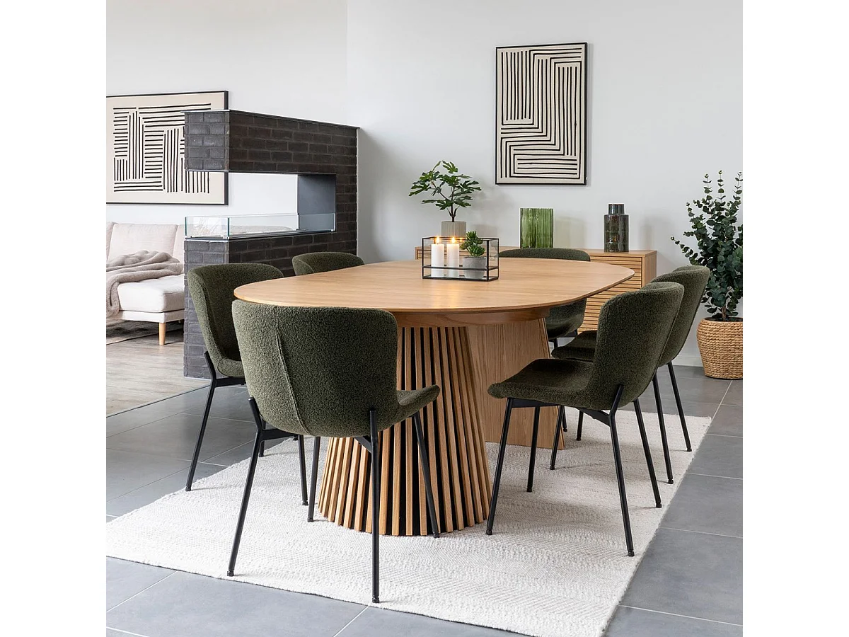 Table Extensible Ovale Pied Relief MDF Placage Chêne clair - DUBLIN