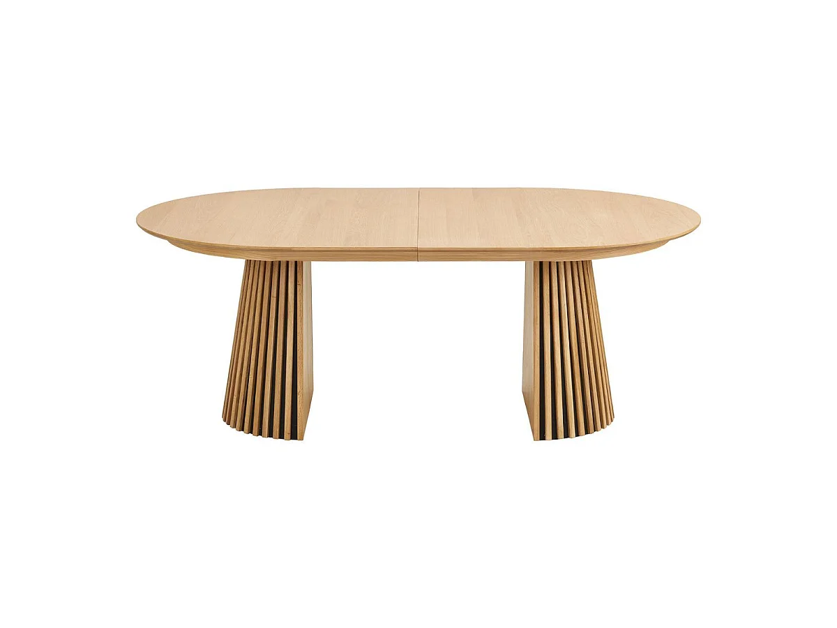 Table Extensible Ovale Pied Relief MDF Placage Chêne clair - DUBLIN
