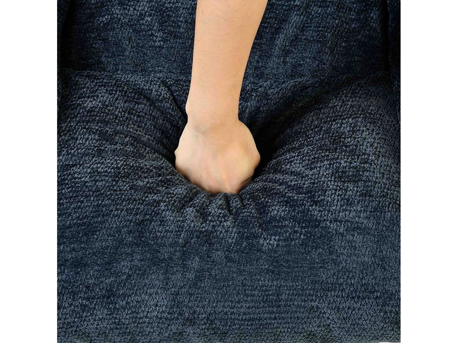 MEUBLES COSY LITHOPS Fauteuil à bascule rocking chair en tissu chenille bleu marine style scandinave avec accoudoirs