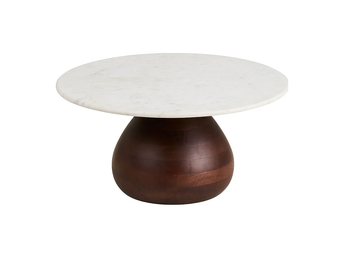 Table basse Ø70cm plateau en marbre pied en manguier teinté - ELKE