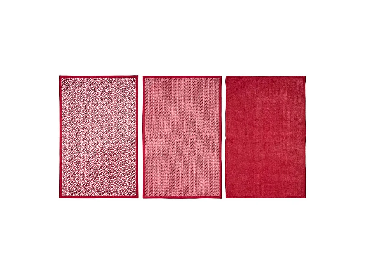 Lot de 3 Torchons "Imprimé" 45x70cm Rouge